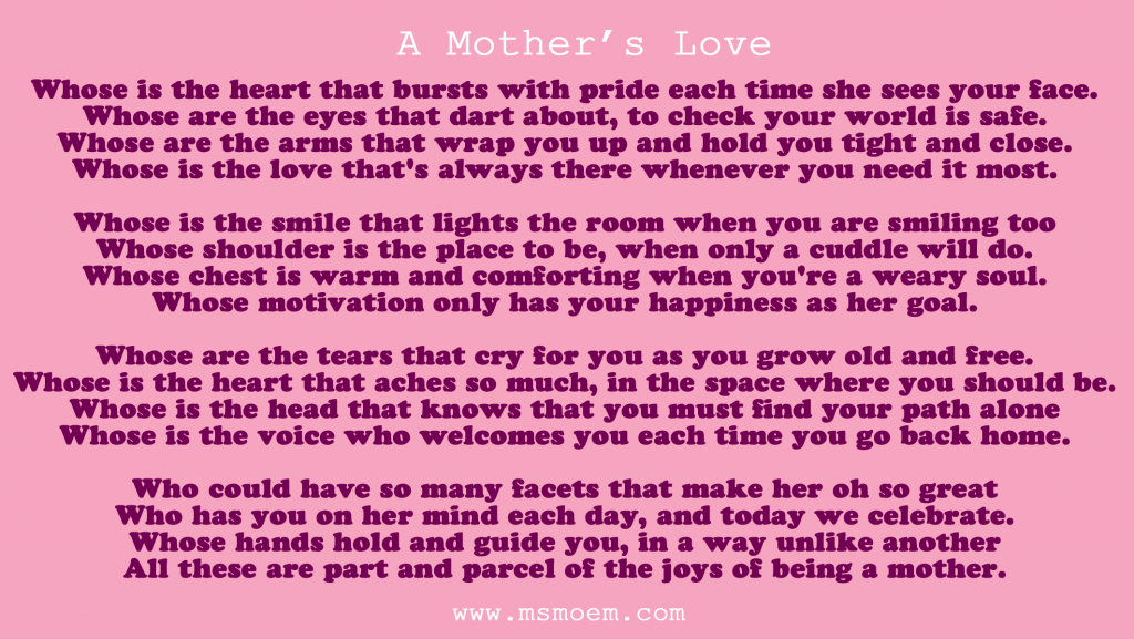 Mother's Day Poem by Ms Moem | A Mother's Love