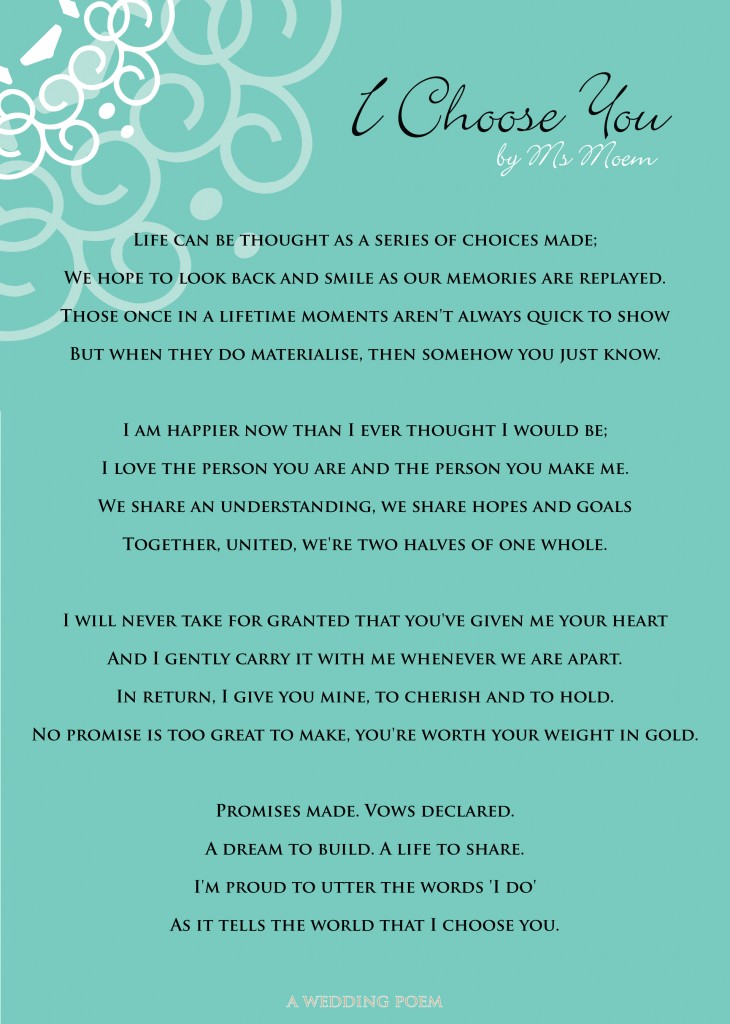I Choose You - Wedding Poem By Ms Moem