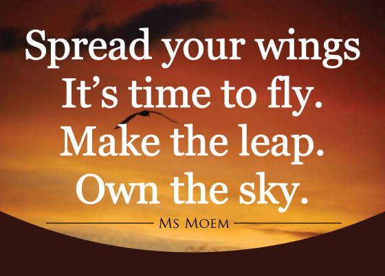 spread your wings it's time to fly. Make the leap. Own the sky. | poem quote | ms moem