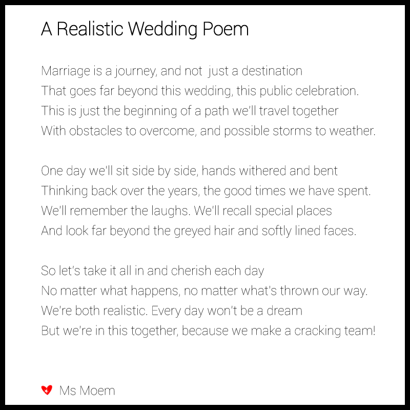 realistic wedding poem written by ms moem