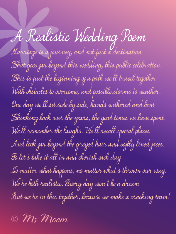 non cheesy wedding poem ~ realistic wedding poem by Ms Moem  @msmoem