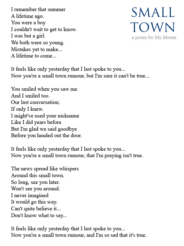 small town lyrical poem by engliash poet Ms Moem